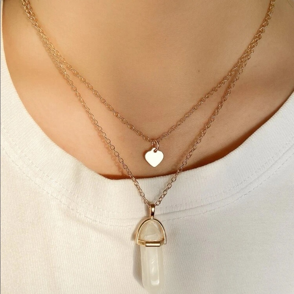 𝅺gold Heart & Gemstone Layered Necklace